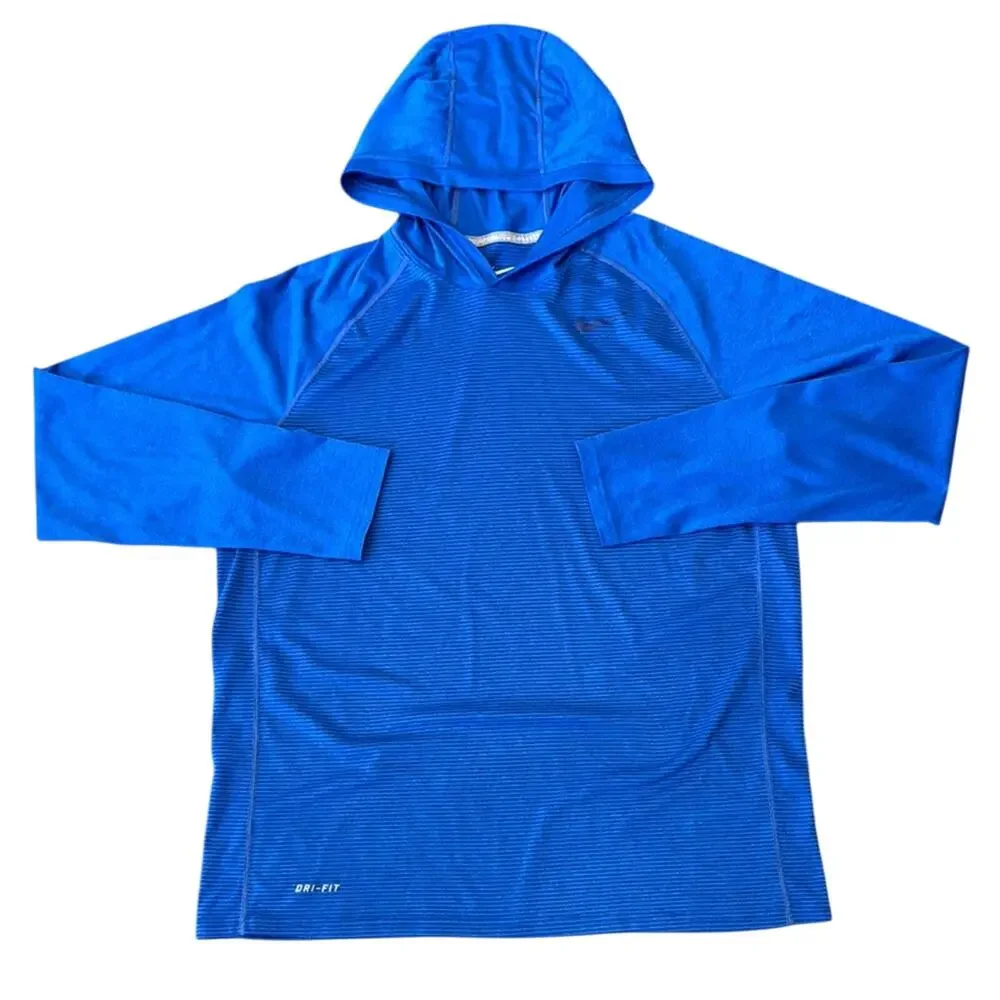 Nike Men's Dri-Fit Touch Hooded Long Sleeve Royal Blue Shirt Size L